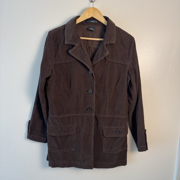 French Cuff Jackets & Blazers - French Cuff Women's Sz Large‎ Brown Corduroy Lightweight Jacket Collar Button Up